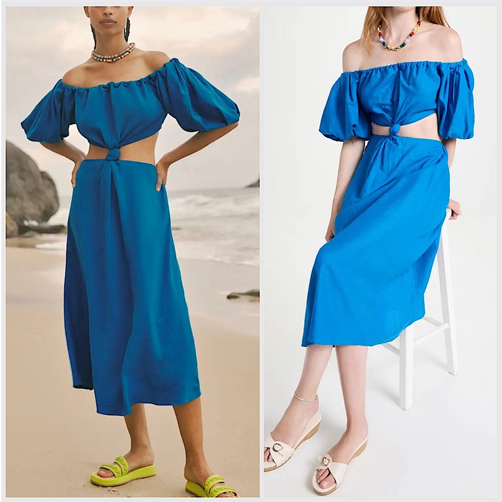 FARM Rio Blue Off-Shoulder Dress